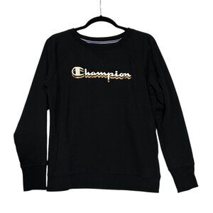 Champion Retro Crewneck Sweatshirt Logo Spellout Black Cream Brown Size Medium